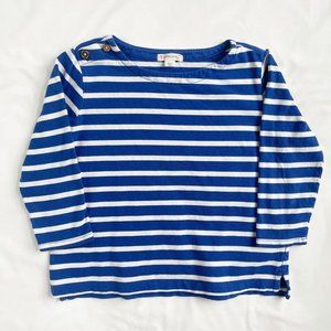 Crewcuts Blue And White Striped Boat Neck Three Quarter Sleeve Shirt Kids Size 6